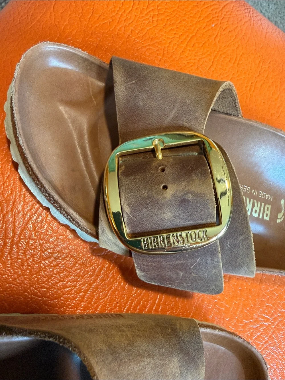 Birkenstock Madrid Single Buckle Sandals in Brown with Gold Buckle - Picture 4 of 5